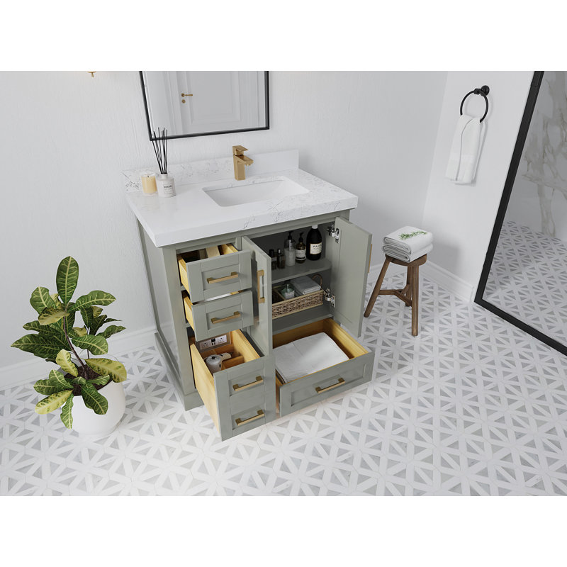 Boston 36" Evergreen Solid Wood Bathroom Vanity with Empira Quartz Top