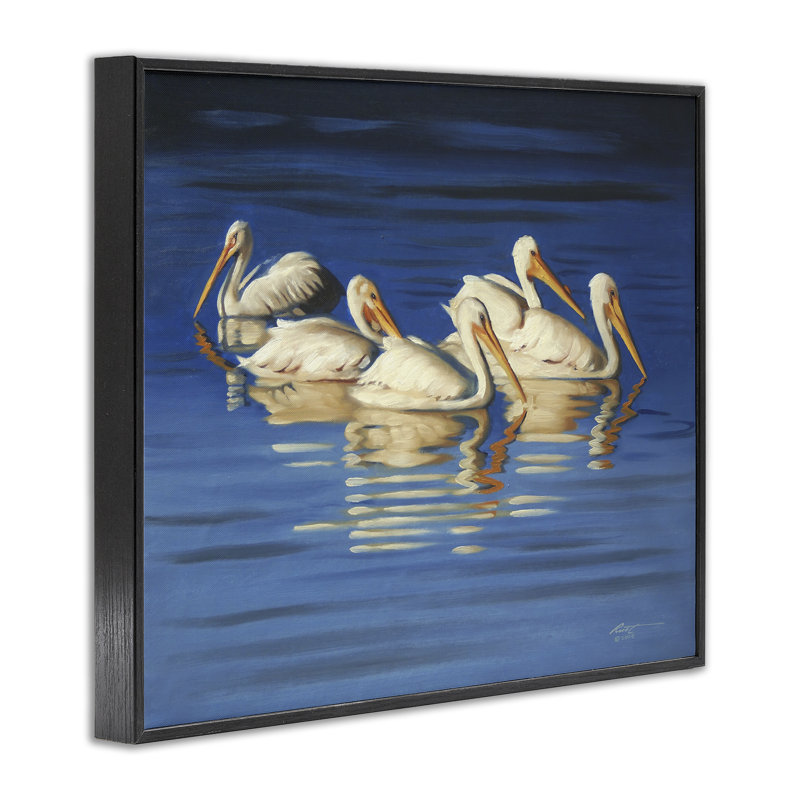 «Pelican Flock Lake», estampe numérique par D. Rust, Giclée encadrée noir minuit, H 11 po x l 14 po