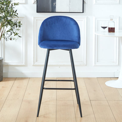 De 2 tabourets de bar en velours, chaise à hauteur de comptoir avec. Pieds et repose-pieds en métal robuste. Revêtement bleu. Assemblage facile pour le dos moderne de 2 pièces. Repose-pieds. Siège en tissu. Cuisine