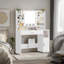 Dressing Table, Large Tabletop with Mirror, LED Light with Adjustable Brightness, Organiser Drawers and Storage Cabinets, Open Shelves, for Bedroom, Cloakroom, White 
