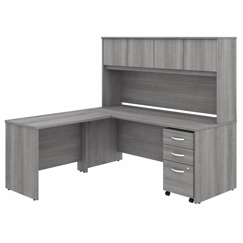Bureau en L avec huche Studio C - réversible, Gris platine