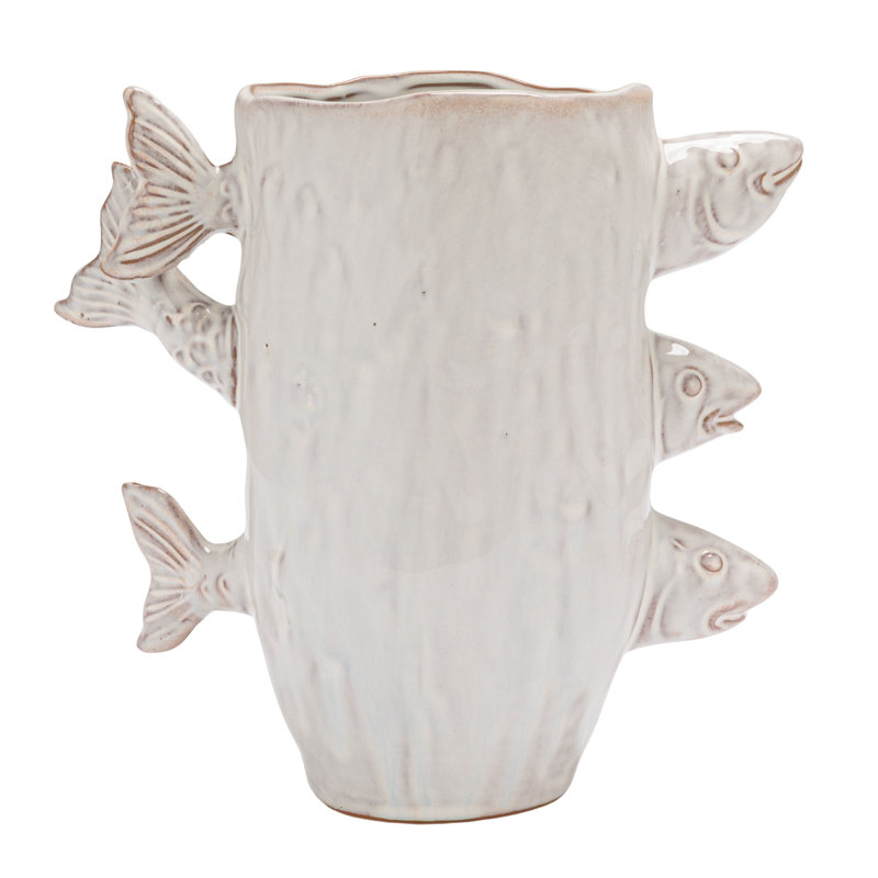 Vase en grès avec poisson 3D et glacis réactif
