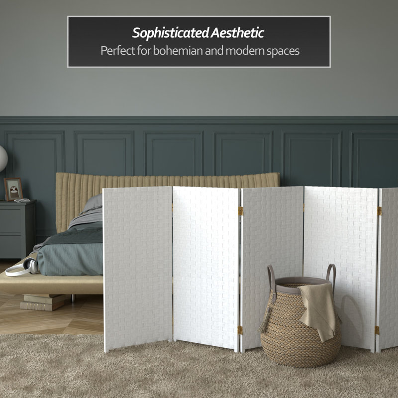 3 Ft. Tall Woven Fiber Room Divider, 8, White