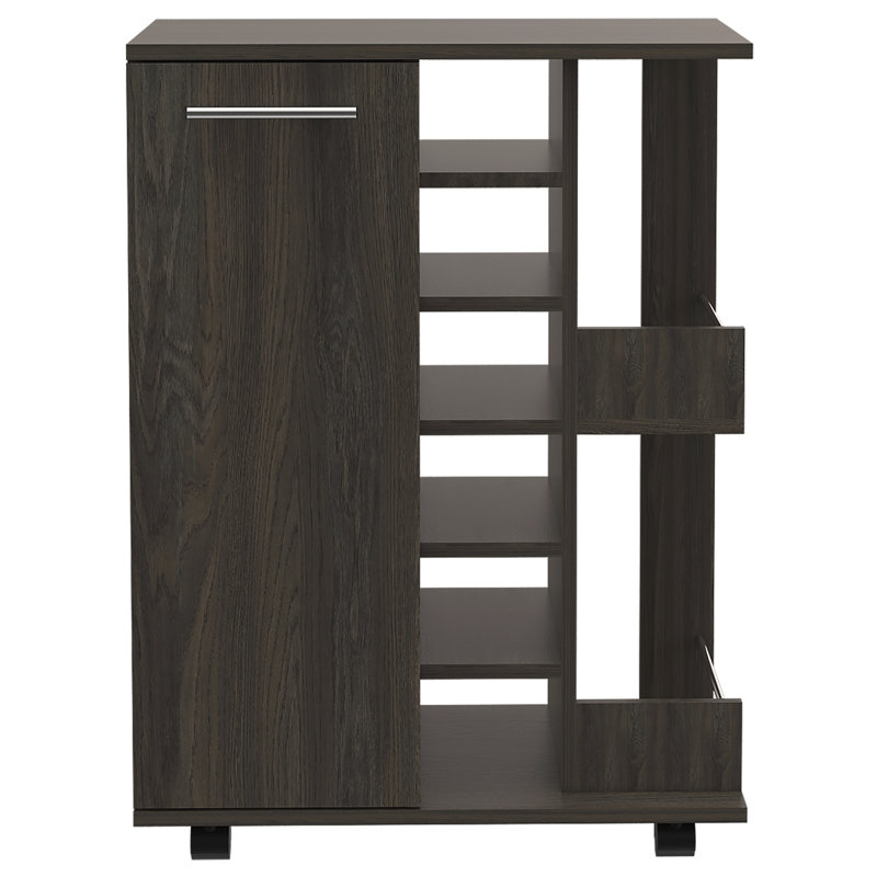 Chariot-bar Tennessee avec armoire fermée et casiers à vin, ébène bicolore et brun clair