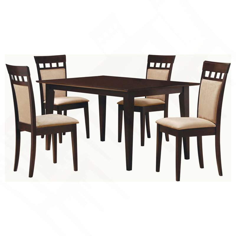 Classic 5PCS Rectangular Dining Set, Wooden Dining Table With 4 High Back Upholstered Dining Chairs