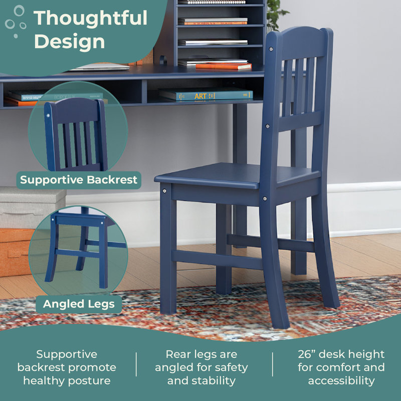 Kids Media Desk Hutch and Chair Set, Navy