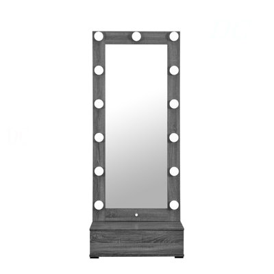 Lorena Grey Tall Mirror With Drawer And Speakers