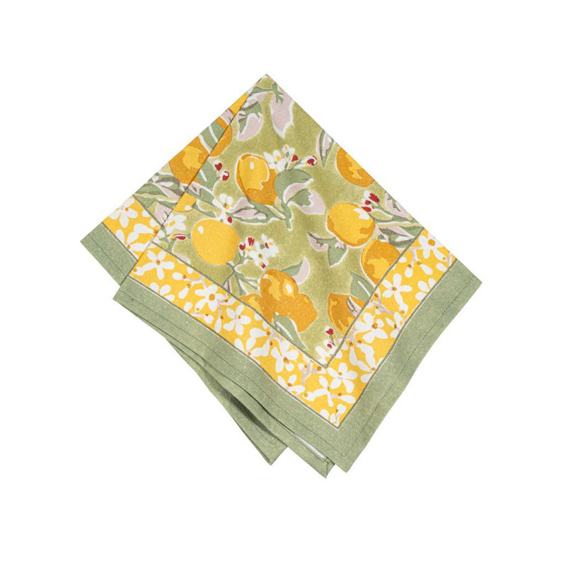 Citron Linen Floral Square Napkin, Vert/Yellow