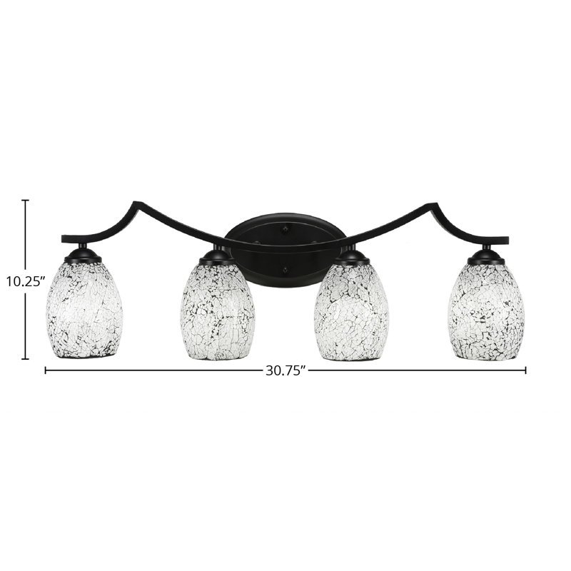 Zilo 4 Light Bath Bar Shown In Graphite Finish With 5" Black Fusion Glass, Black, Matte Black