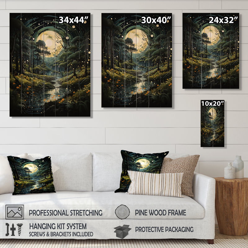 «Forest Enchanted Forest Pointillism III», reproduction sur bois, H 32 po x l 24 po x P 0,78 po