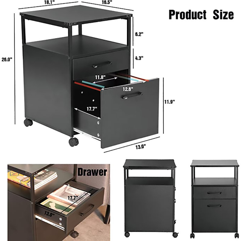 Orman 16.1'' Wide 2 -Drawer Mobile File Cabinet, Black