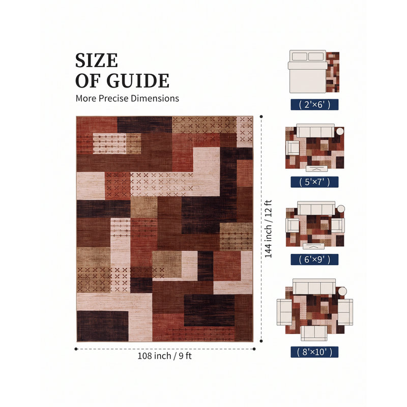 Tapis géométrique rustique du sud-ouest, lavable à la machine, avec envers antidérapant, Rectangle 9 pi x 12 pi