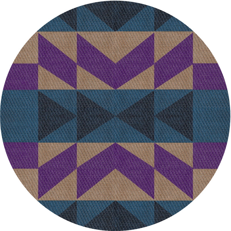 Tapis décoratif géométrique brun/bleu/mauve Rethman, Rond 7 pi