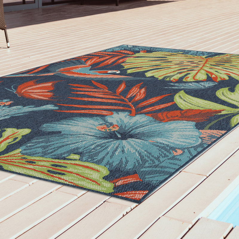 Tapis bleu marine / brun / vert Abinash, Rectangle 5 pi x 7 pi 6 po
