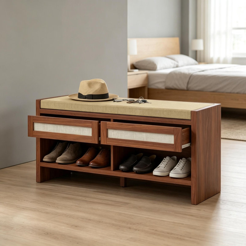 42.5" Shoe Storage Bench with 2 Drawers and Cushion