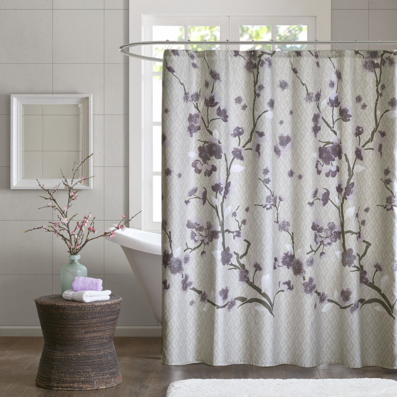 Rideau de douche en coton Holly, Mauve