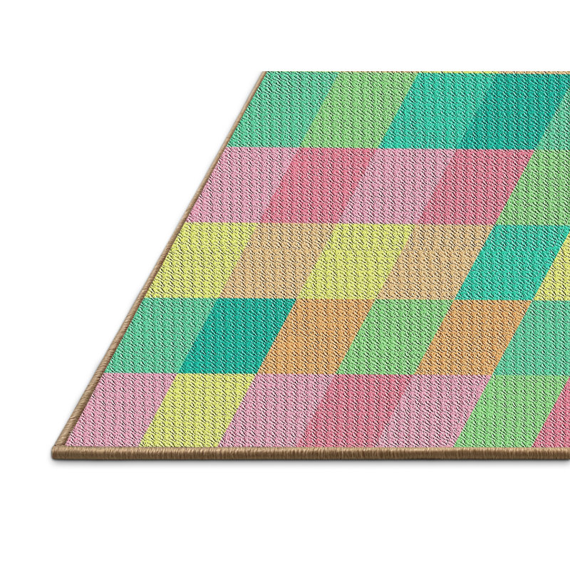Tapis vert/jaune/rose à motifs Izaguirre, Rectangle 5 pi x 7 pi