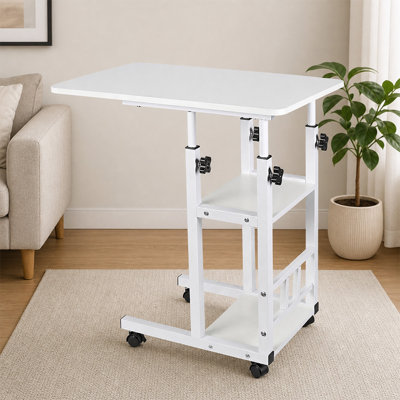 Adjustable and Movable Overbed Laptop Table C Shaped end table with Rolling Wheels