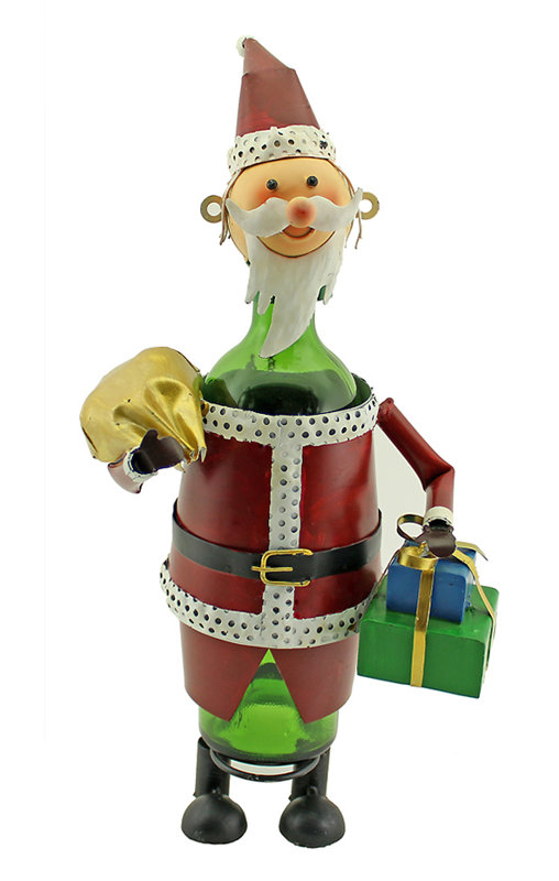 Support à vin de table 1 bouteille «Happy Santa» avec sac et boîte-cadeau
