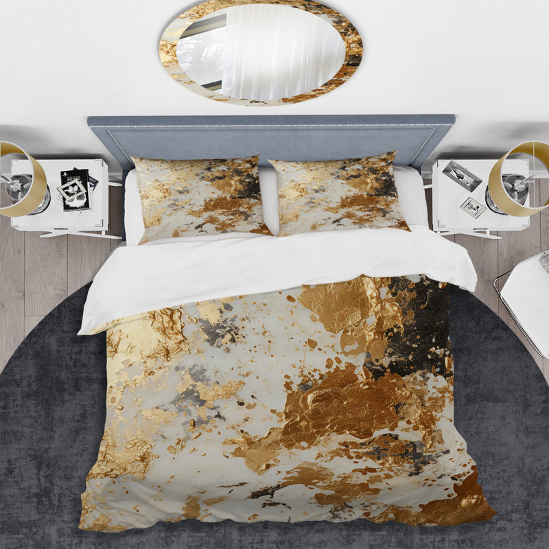 Ensemble de housse de couette blanc et or Champagne Flow I - Champagne, Housse de couette pour grand lit