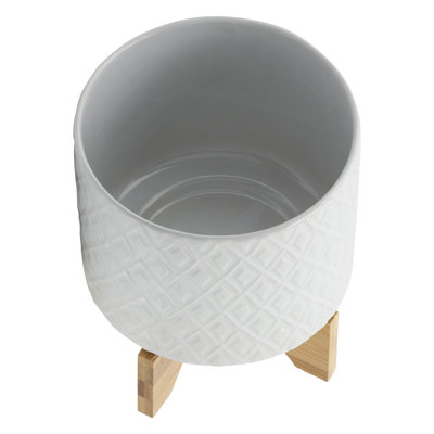 Pot à fleurs en céramique blanc de 8 po avec support - robuste pour les plantes d'intérieur