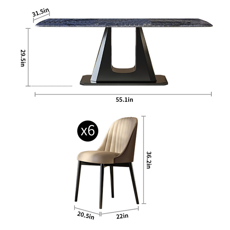 Rectangular Super Crystal Stone Dining Table Set, 29.9"H x 55.1"L x 31.5"W
