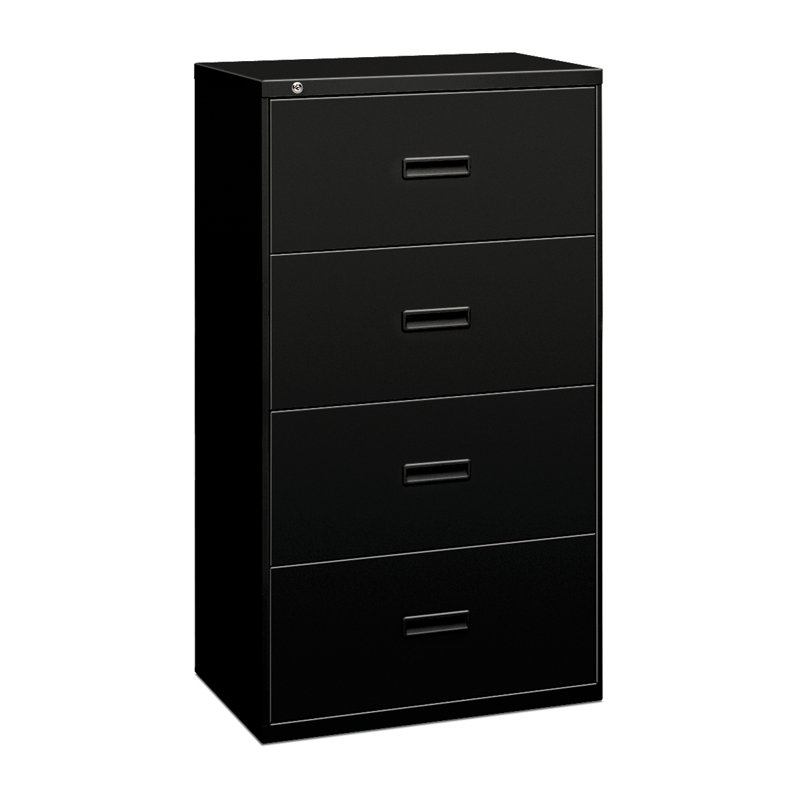 Black Steel 4-Drawer Lockable Lateral Filing Cabinet