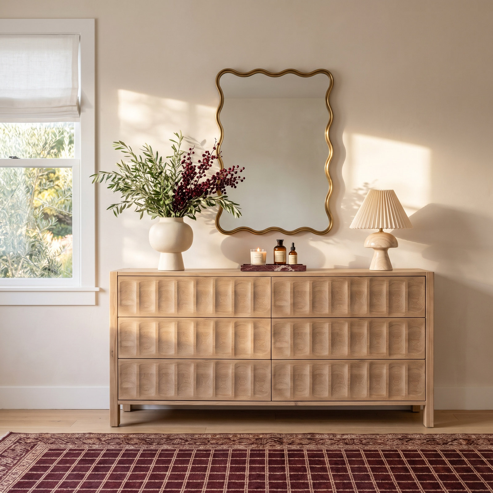 70" Oak 6-Drawer Dresser, Natural