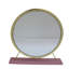 Tabouret de coiffeuse minimaliste moderne en fausse fourrure blanche avec structure en métal doré et miroir rond HD à base rose