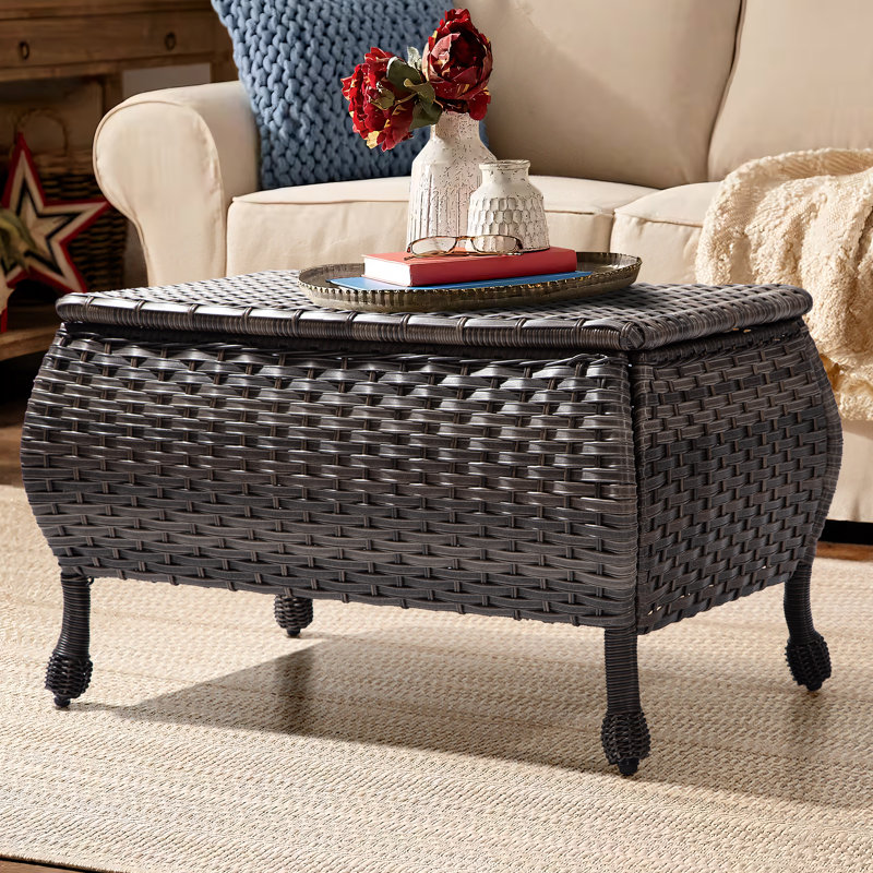 Dejiah Rectangular Wicker Outdoor Coffee Table with Storage
