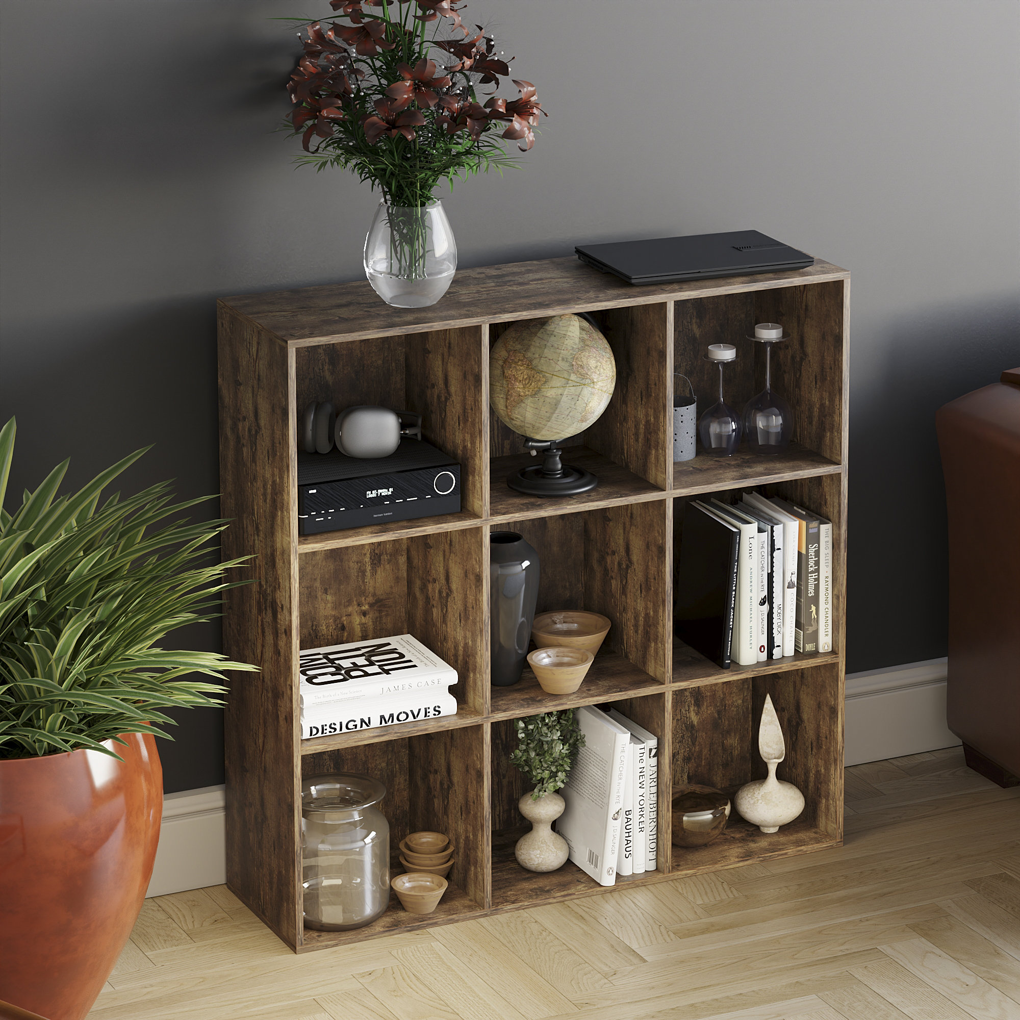 Cube storage dark wood discount