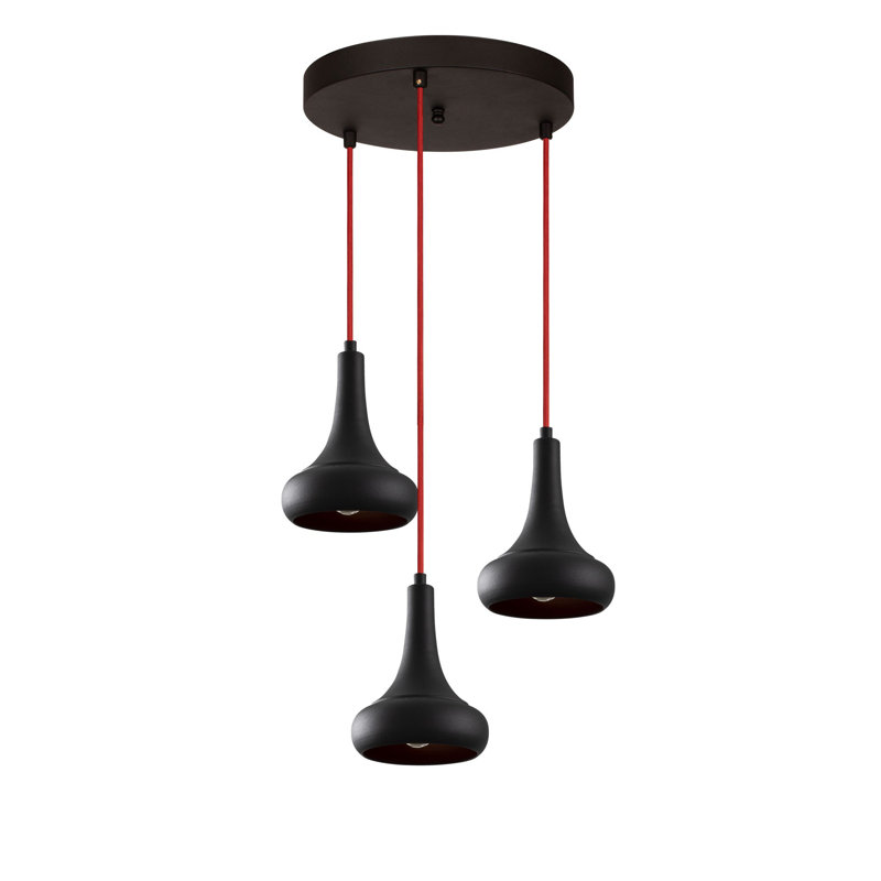 Luminaire suspendu conique à 3 lumières Excalibur, Noir et rouge