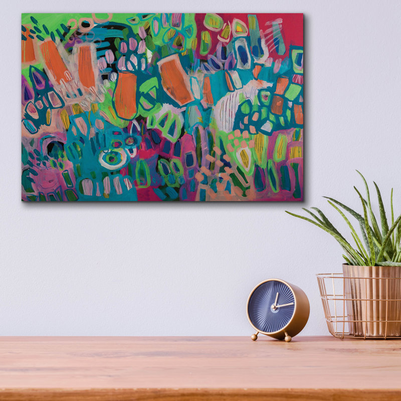  «Crazy Abstract Gardens No. 2» par Lindsey McAlister, art mural en verre acrylique, 16 po x 12 po