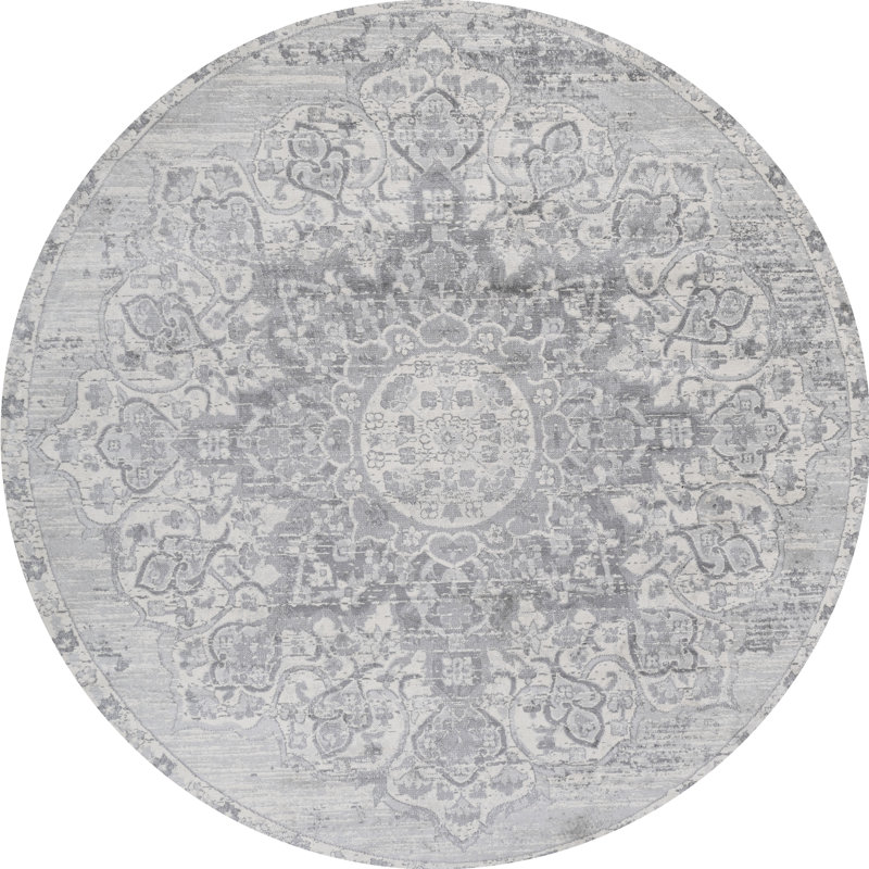 Tapis gris clair Modern, Rond 6 pi 7 po