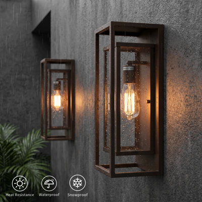 Polikron Classic Outdoor Wall Sconce 1 Light with Dusk to Dawn in Matte Black Rectangular