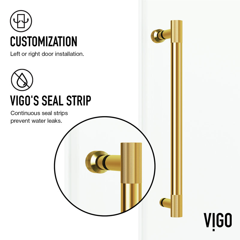 Cass 56-60" W x 76" H Sliding Frameless Shower Door with 3/8" Clear Glass, Matte Brushed Gold