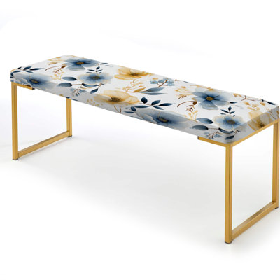 Aquarelle Whimsy Blue Serenaded Gardens - Banc rembourré floral doré