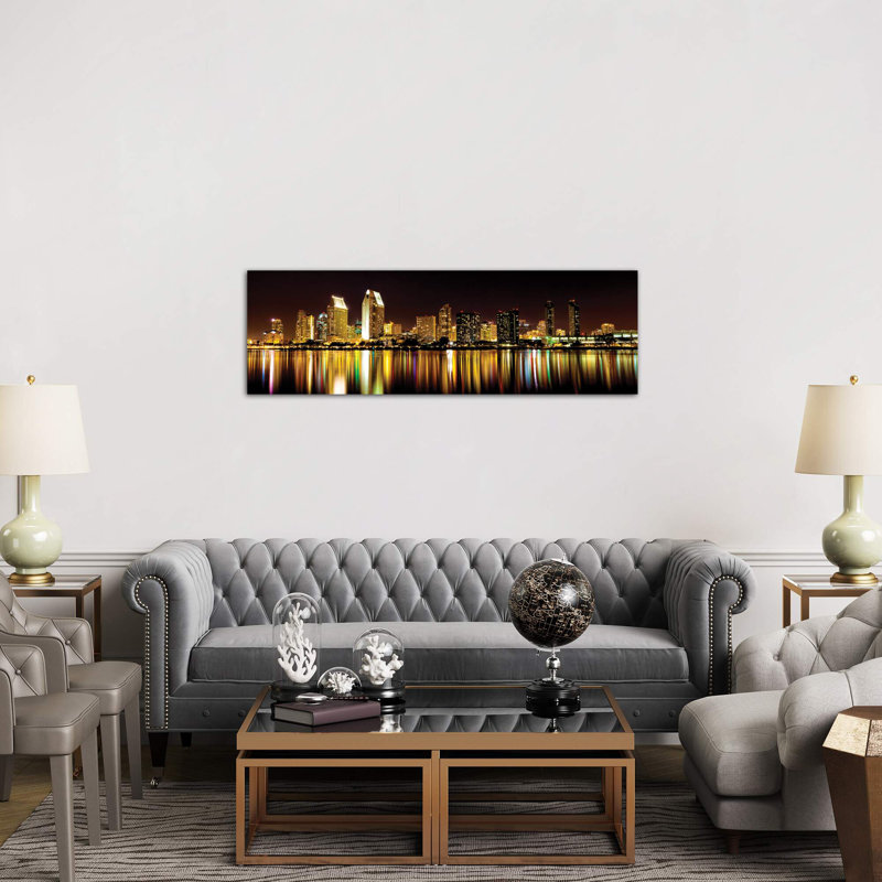 San Diego Skyline 1 Piece Floater Frame Panoramic Wall Art on Canvas, 121.92 cm H x 40.64 cm W x 1.91 cm D, Wrapped Canvas