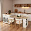 Îlot de cuisine extensible avec table de salle à manger, prise de courant, 2 tiroirs, tablettes ouvertes et roues mobiles