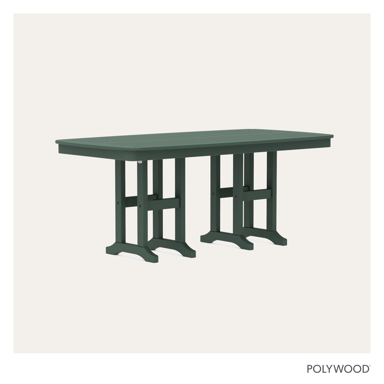 POLYWOOD® Nautical Patio Dining Table, Hunter Green, 29" H x 71.5" L x 36.75" W