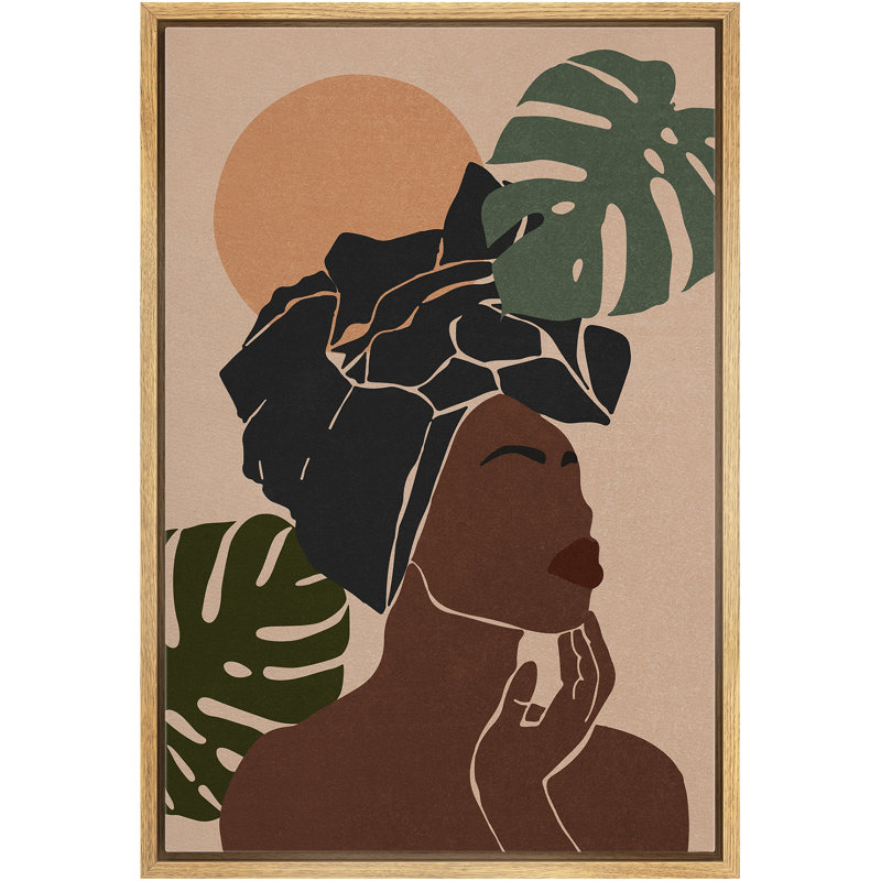 Portrait d'une femme noire afro-américaine élégante Mid-Century, Cadre flottant naturel, 36" H x 24" W x 1.5" D