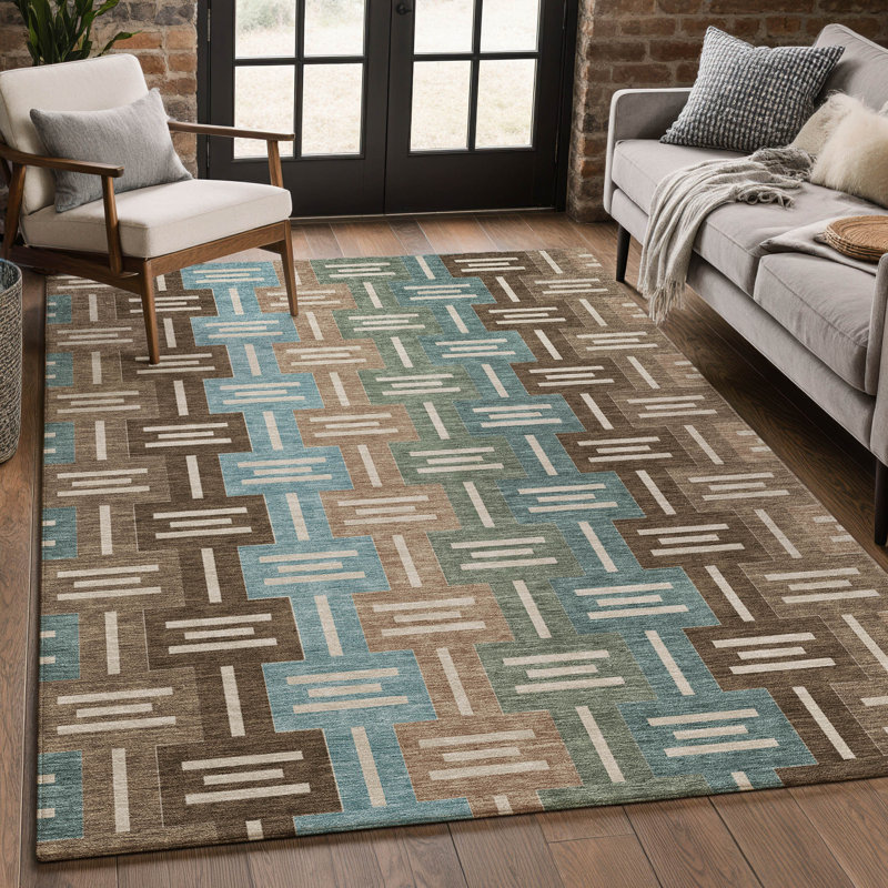 Machine Washable Indoor/Outdoor Chantille ACN2556 Mid-Century Modern Rug, 8' x 10', Brown
