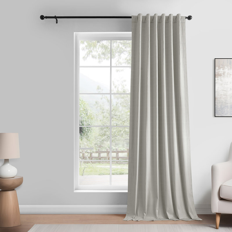 Akieba Lines Velvet Room Darkening Curtains, Silver, 50" W x 108" L