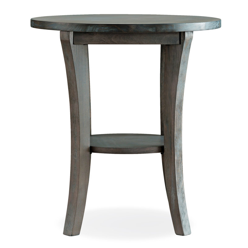 Boa Solid Wood Round Side Table, Rustic Wire Brushed Driftwood
