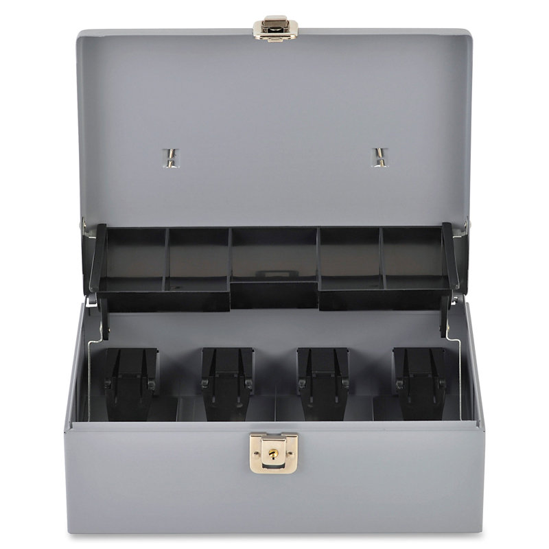 Gray Steel 5-Compartment Tray Cash Box with Keys