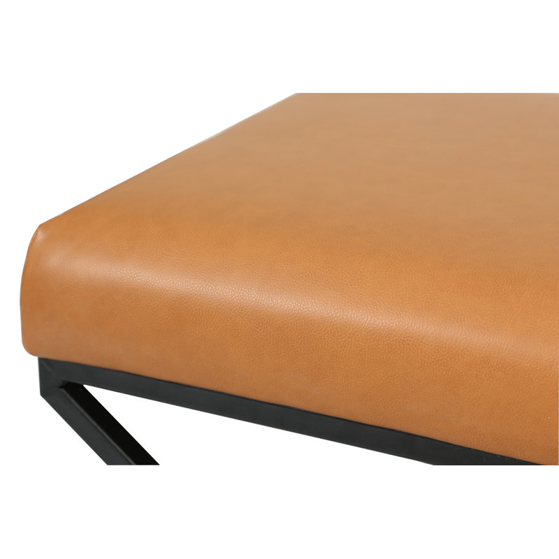 20" Square Metal X-Base Ottoman - Caramel Brown Faux Leather