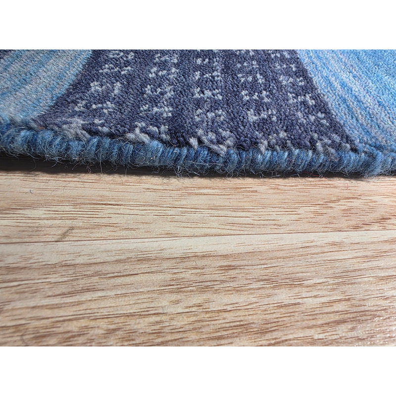 Handloomed Blue Gabbeh Tribal Wool Area Rug, 2' x 8'