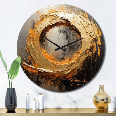 Wall Clock, Gold Spiral Abstract Decor - Spiral Vintage Gold Painting On Black I