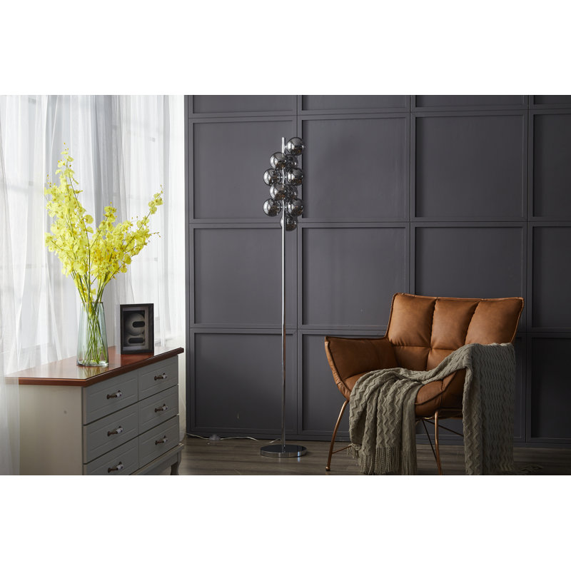 Greiner 169cm Novelty Floor Lamp, Polished Chrome, Smoked Grey