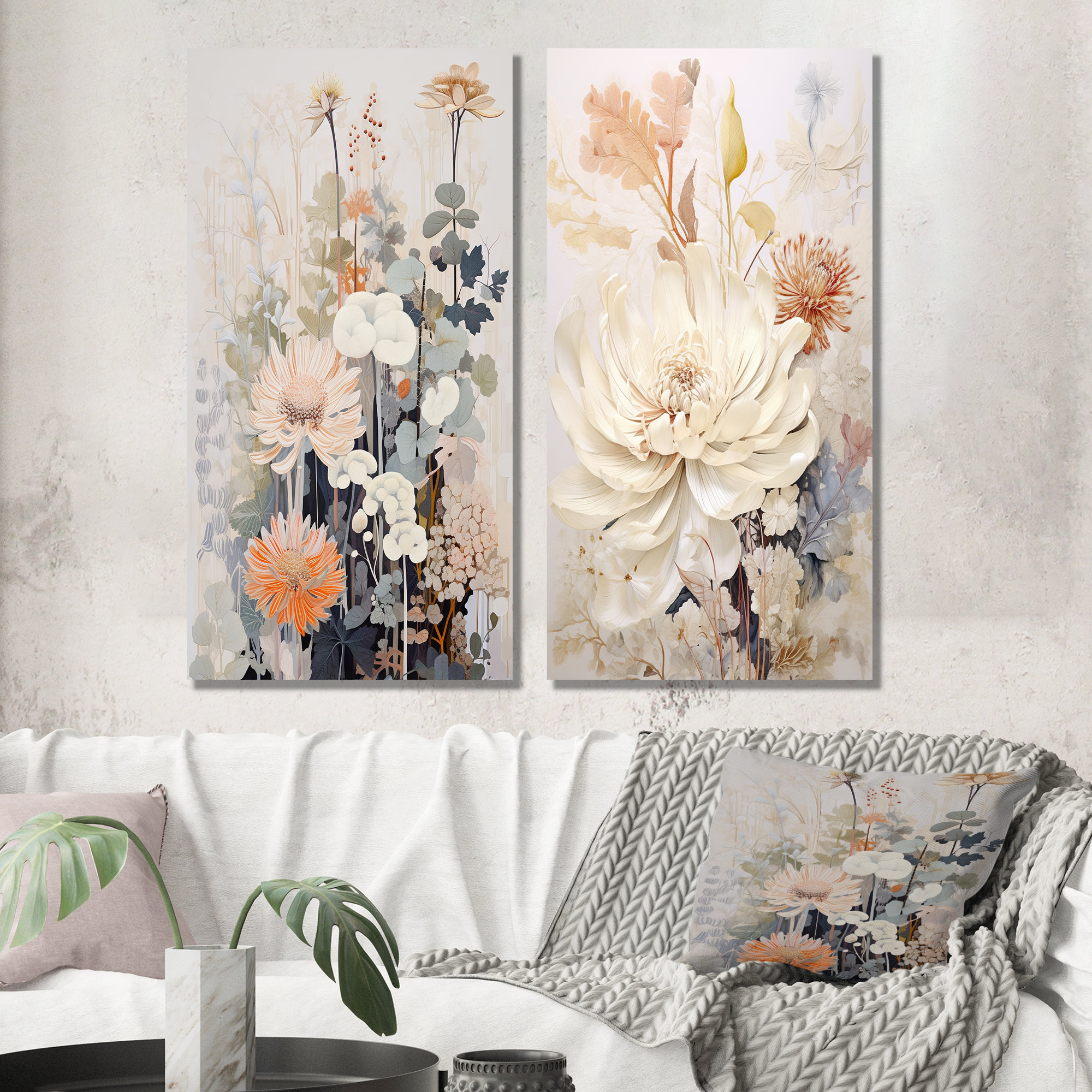 Dakota Fields Floral Kaleidoscope Harmony - Flowers Canvas Prints Set Of 2 | Wayfair